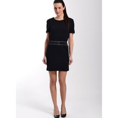 Robe droite gaufrée manches courtes