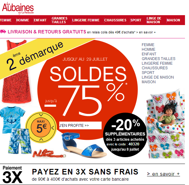 SOLDES LES AUBAINES LA REDOUTE Soldes été 2014 Les meilleurs bons plans à ne pas manquer | deuxième démarque 