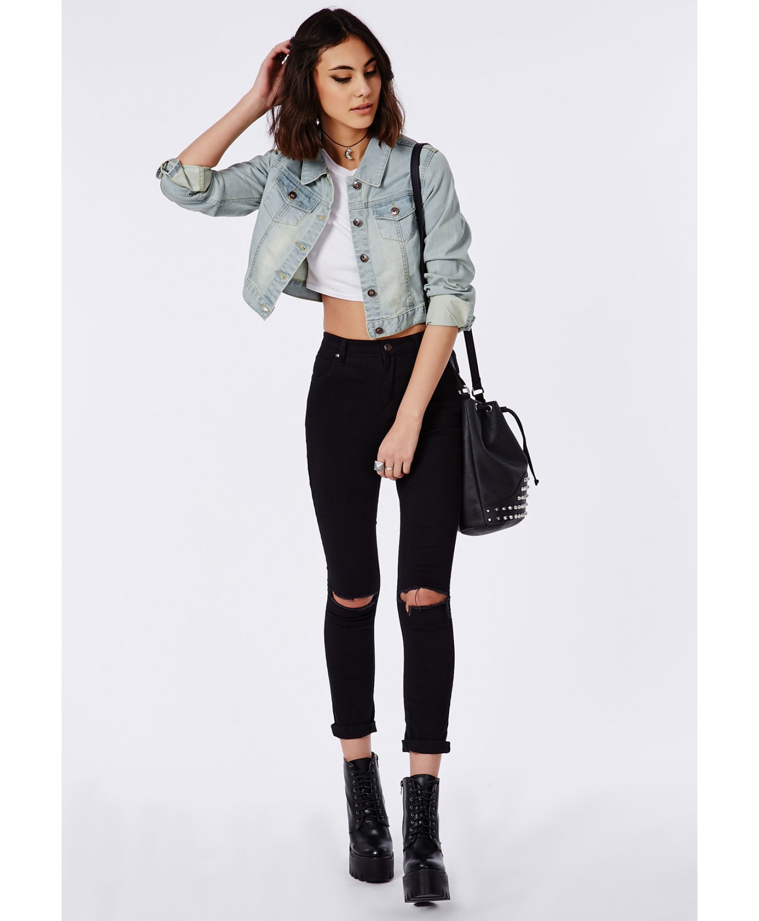 Veste en jean courte Rakita en bleu délavé - 49,00 €