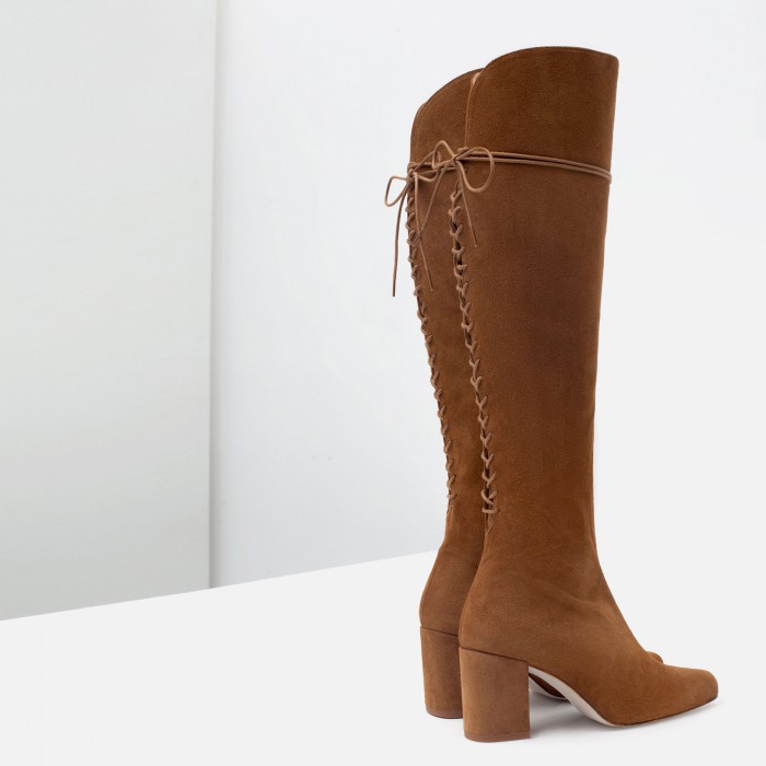 Botte talon cuir à lacets