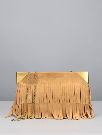 Sac cuir frangé camel Malibu