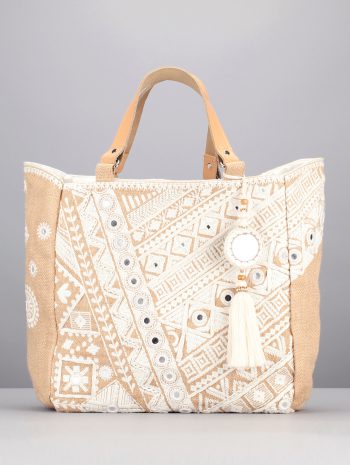 Star Mela - Cabas jute broderie blanche